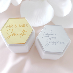 Custom acrylic velvet hexagon wedding ring box