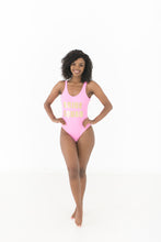 Load image into Gallery viewer, Bride squad swimsuit pink and gold