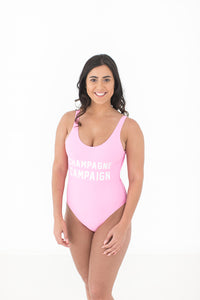 Champagne Campaign bride squad swimsuit