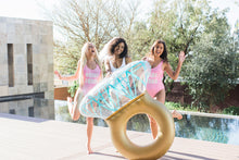 Load image into Gallery viewer, Bride squad swimsuit pink and gold