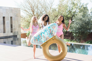 Bride squad swimsuit pink and gold