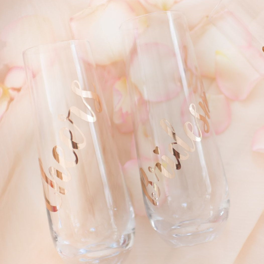 Customized stemless champagne glass flute