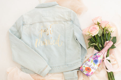 Customised denim jacket, Just Married bridal jacket