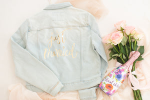 Customised denim jacket, Just Married bridal jacket