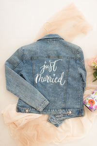 Customised denim jacket, Just Married bridal jacket