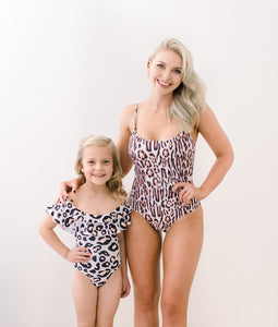 Leopard print matching mom and daughter baby swimsuits