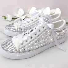 Load image into Gallery viewer, Bling bedazzled crystal rhinestone pearl bridal sneaker shoes