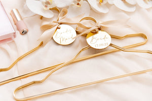 gold metal acrylic personalised wedding bridal hanger