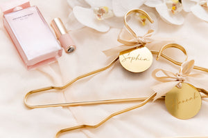 gold metal acrylic personalised wedding bridal hanger