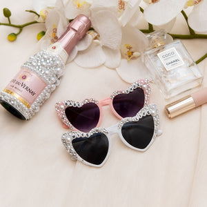 retro heart bride bling sunglasses