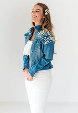 Load image into Gallery viewer, Pearl Custom Denim Jacket Bridal Jacket