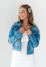 Load image into Gallery viewer, Pearl Custom Denim Jacket Bridal Jacket