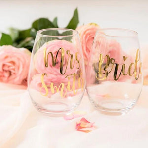 Stemless wine glass bride bridesmaid custom