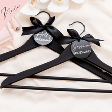 Load image into Gallery viewer, Black personalised acrylic wedding hangers