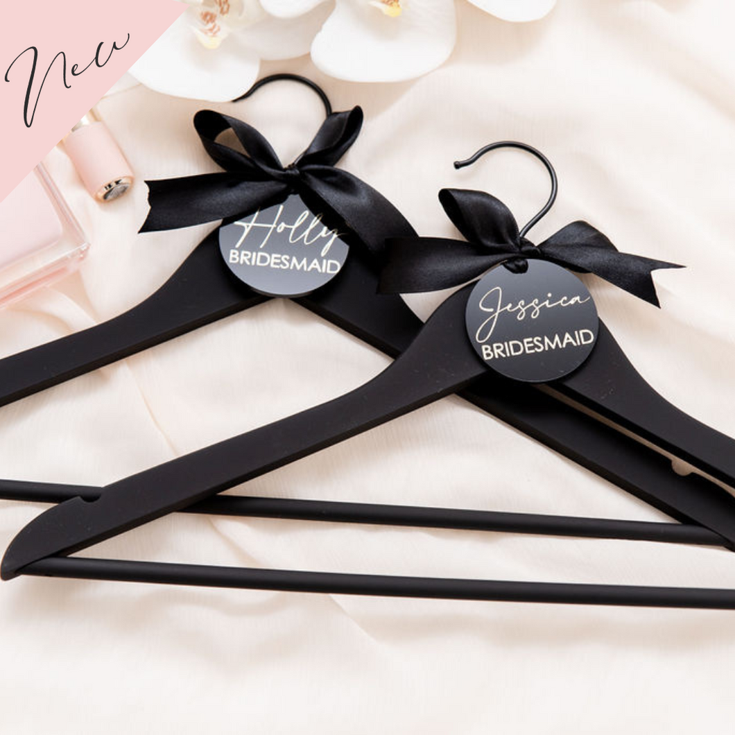 Black personalised acrylic wedding hangers