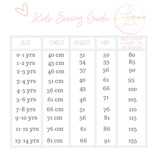 Kids sizing guide custom swimsuits