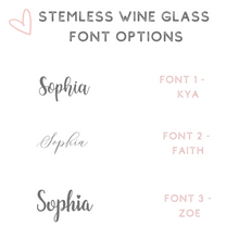 Load image into Gallery viewer, stemless wine glass font options