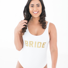 Load image into Gallery viewer, Bride swimsuit white and gold
