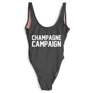 Champagne Campaign bride squad swimsuit black