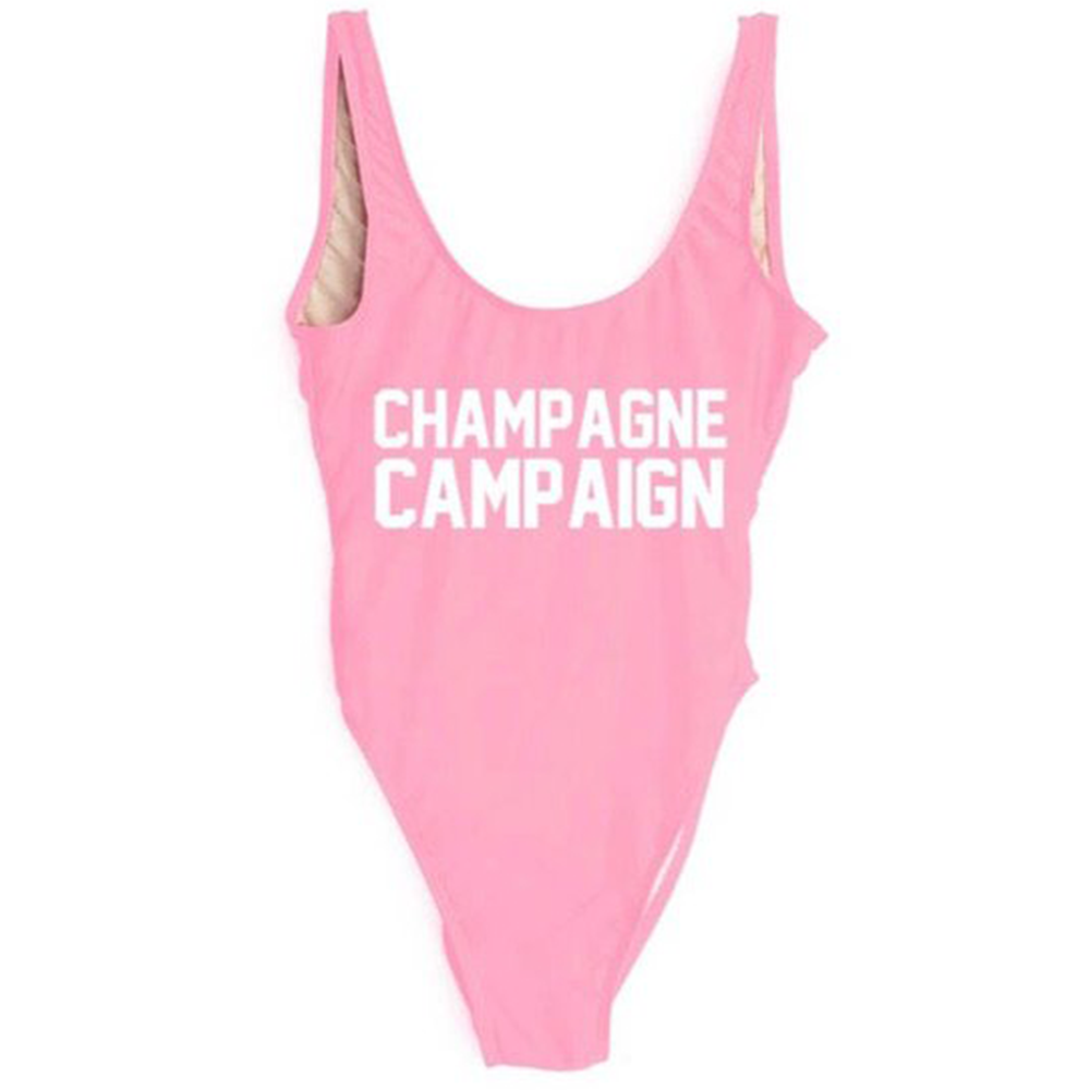 Champagne Campaign bride squad swimsuit pink