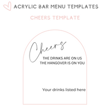 Load image into Gallery viewer, acrylic bar menu sign