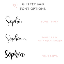 Load image into Gallery viewer, custom make up glitter bags font options