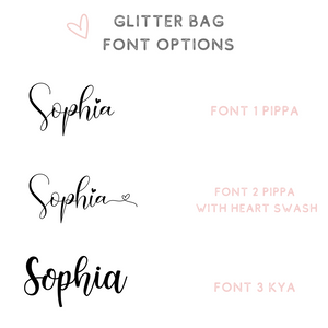 custom make up glitter bags font options