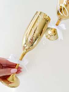 Personalised gold champagne glass flute for Bride bridesmaids