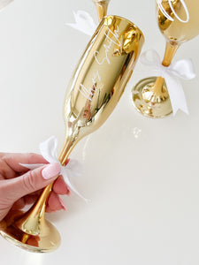 Personalised gold champagne glass flute for Bride bridesmaids
