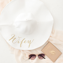 Load image into Gallery viewer, Wifey personalized wide brim floppy sun hat for honeymoon
