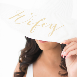 Wifey personalized wide brim floppy sun hat for honeymoon