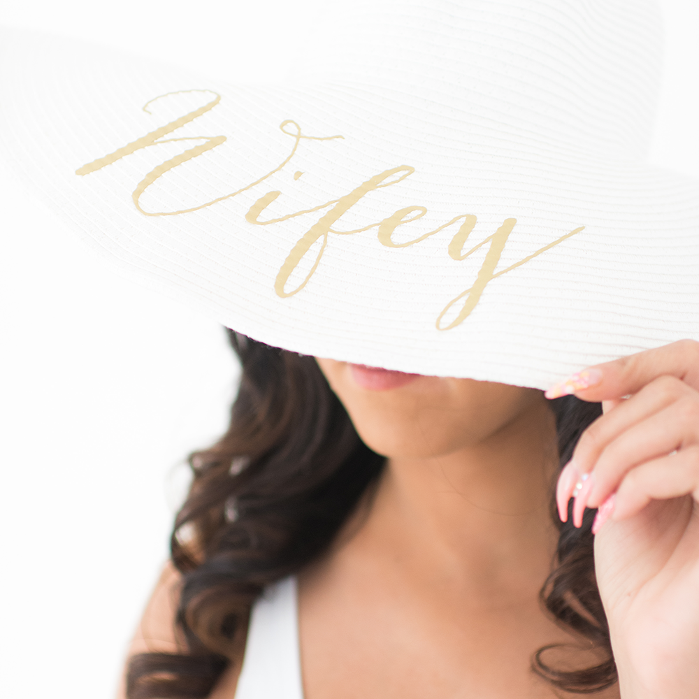 Wifey personalized wide brim floppy sun hat for honeymoon